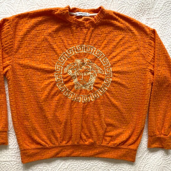 Versace Orange Velvet Raised Pattern with Embroidered Medusa Head - Picture 1 of 8